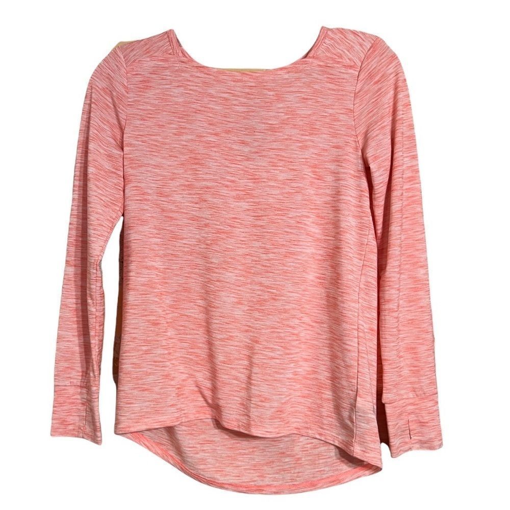 Champion C9 Peach Heathered Long Sleeve Split Back Yoga Curved Hem Sz L 10-12
